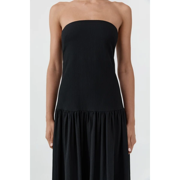 St. Agni Gathered Strapless Minimal Dress in Black, view 4