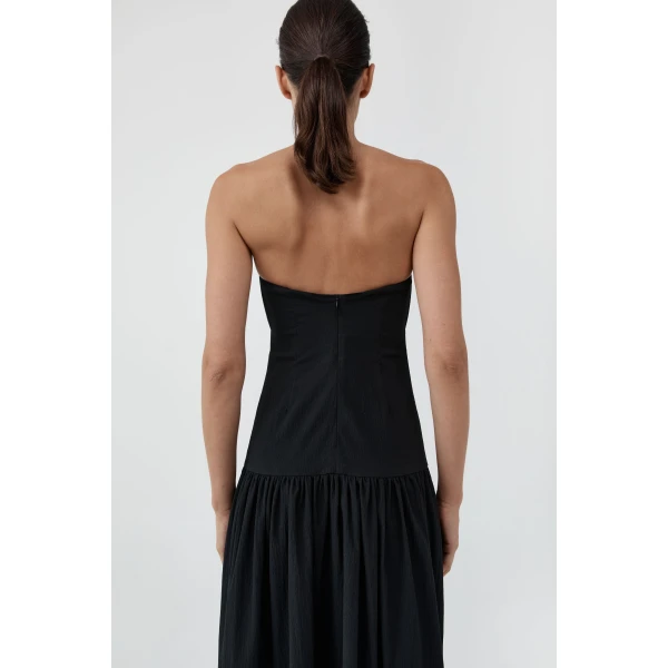 St. Agni Gathered Strapless Minimal Dress in Black, view 5