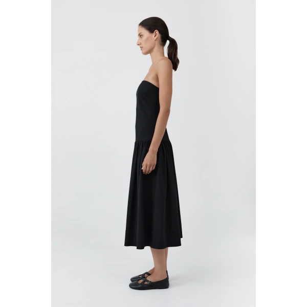 St. Agni Gathered Strapless Minimal Dress in Black, view 6