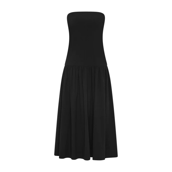 Gathered Strapless Minimal Dress in Black