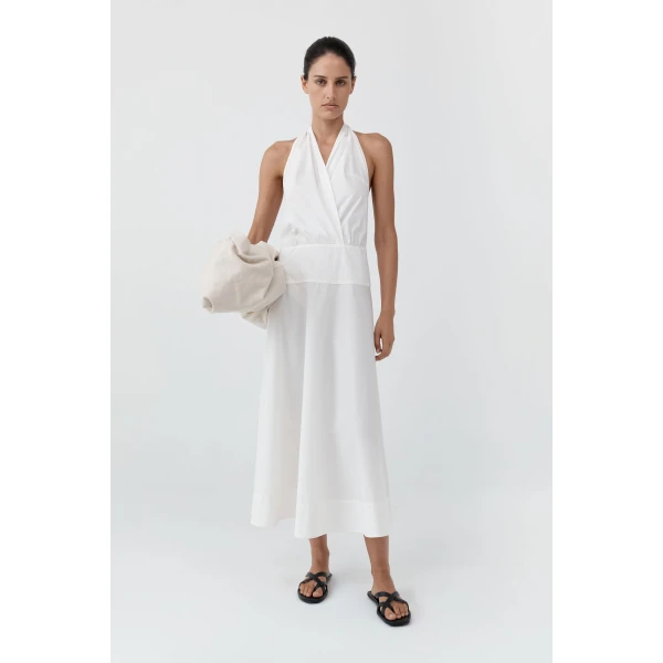 St. Agni Halter Circle Hem Dress in Off White, view 2