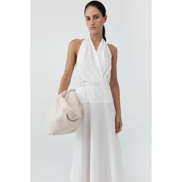 St. Agni Halter Circle Hem Dress in Off White, view 3