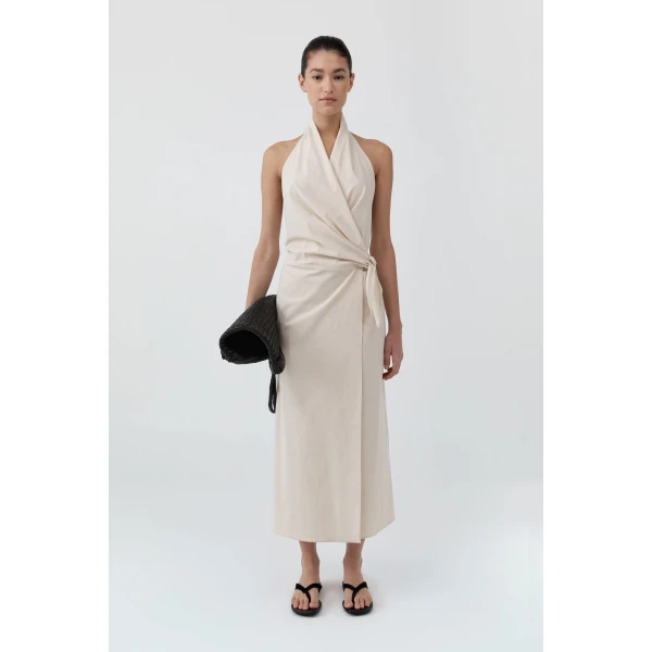 St. Agni Halter Wrap Backless Dress in Porcelain, view 2