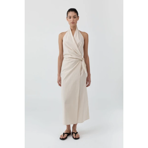 St. Agni Halter Wrap Backless Dress in Porcelain, view 4