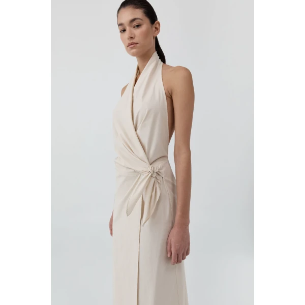 St. Agni Halter Wrap Backless Dress in Porcelain, view 6