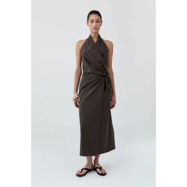 St. Agni Halter Wrap Backless Dress in Wood, view 2