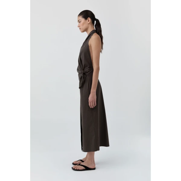 St. Agni Halter Wrap Backless Dress in Wood, view 4