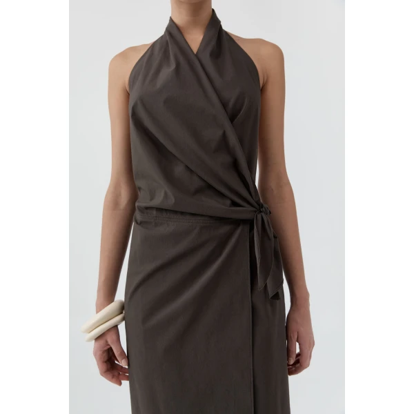 St. Agni Halter Wrap Backless Dress in Wood, view 6
