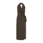St. Agni Halter Wrap Backless Dress in Wood