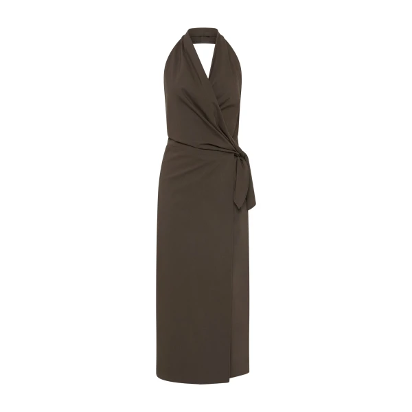Halter Wrap Backless Dress in Wood