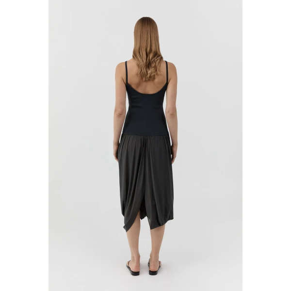 St. Agni Knit Bodice Sheer Drape Dress in Magnet, view 5