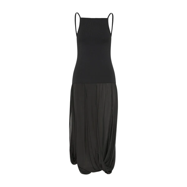 St. Agni Knit Bodice Sheer Drape Dress in Magnet
