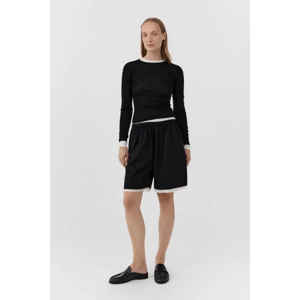 St. Agni Layered Bermuda Shorts in Black, view 2