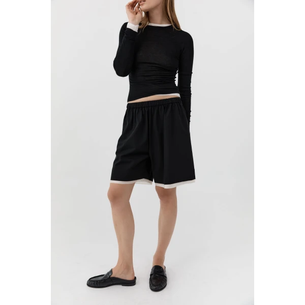 St. Agni Layered Bermuda Shorts in Black, view 3