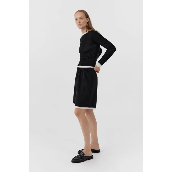 St. Agni Layered Bermuda Shorts in Black, view 4