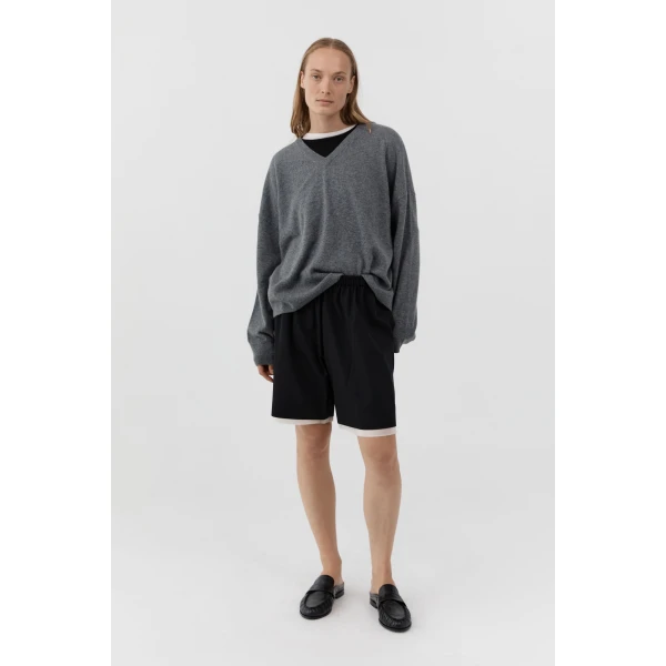 St. Agni Layered Bermuda Shorts in Black, view 6