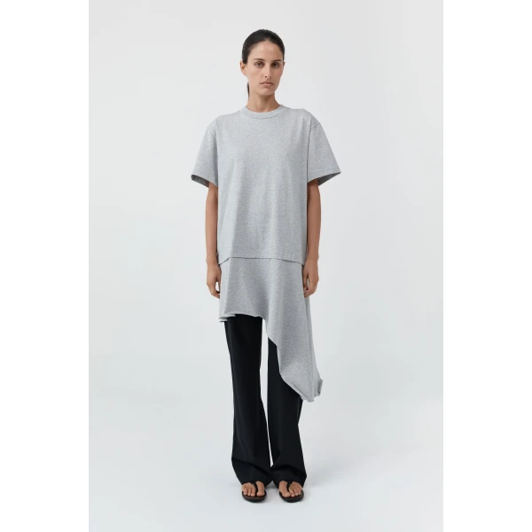 St. Agni Layered Tee Mini Dress in Light Grey Marle, view 2