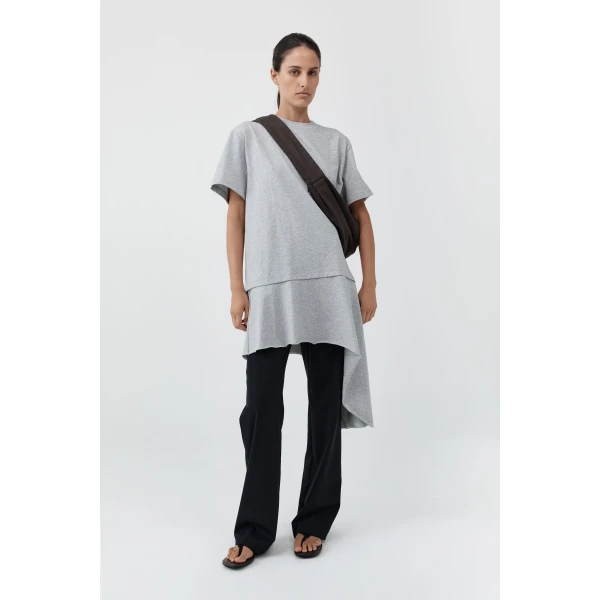 St. Agni Layered Tee Mini Dress in Light Grey Marle, view 3