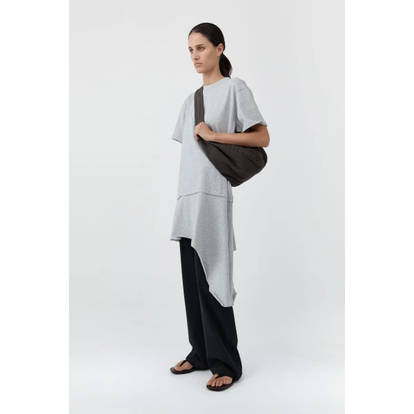St. Agni Layered Tee Mini Dress in Light Grey Marle, view 4