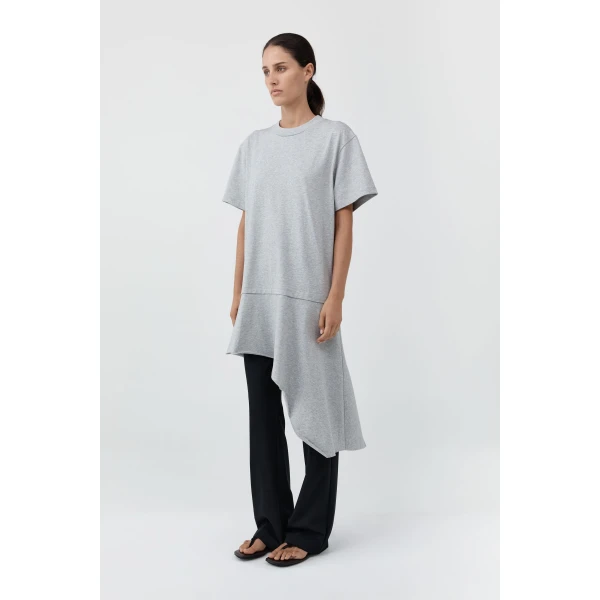 St. Agni Layered Tee Mini Dress in Light Grey Marle, view 6