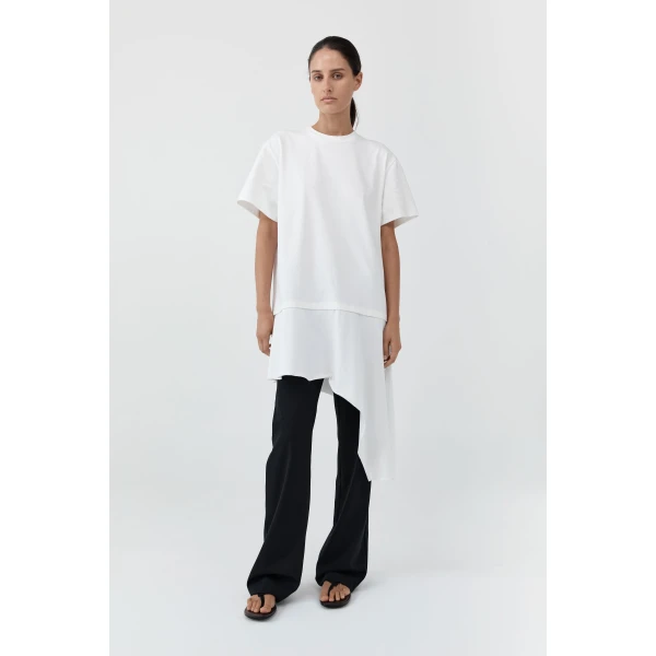 St. Agni Layered Tee Mini Dress in Off White, view 3