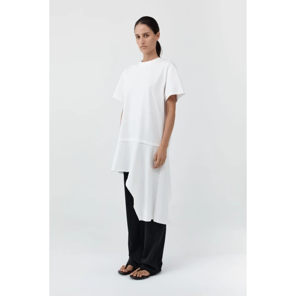 St. Agni Layered Tee Mini Dress in Off White, view 4