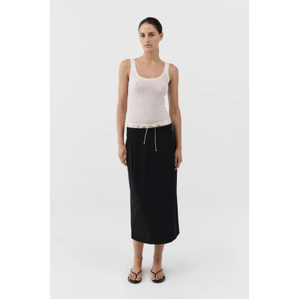 St. Agni Layered Waist Column Skirt in Black, view 2