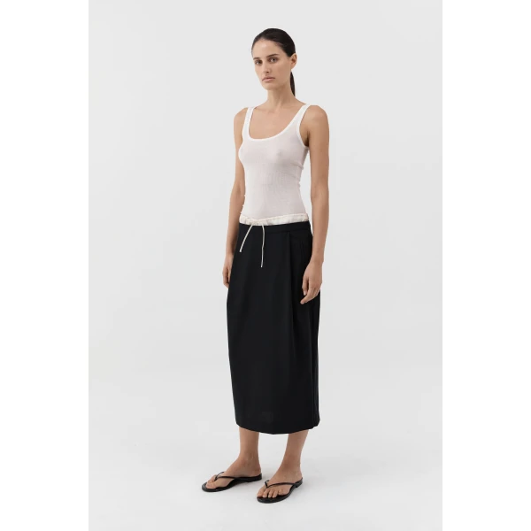 St. Agni Layered Waist Column Skirt in Black, view 4