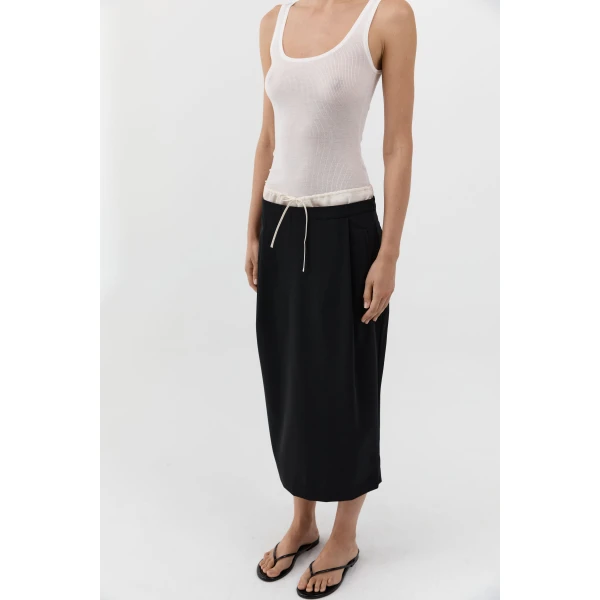 St. Agni Layered Waist Column Skirt in Black, view 6