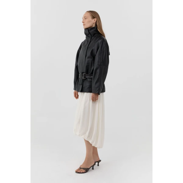 St. Agni Leather Cinch Jacket in Black, view 4