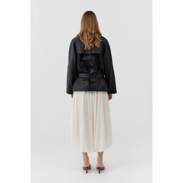 St. Agni Leather Cinch Jacket in Black, view 5