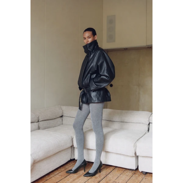 St. Agni Leather Cinch Jacket in Black, view 6