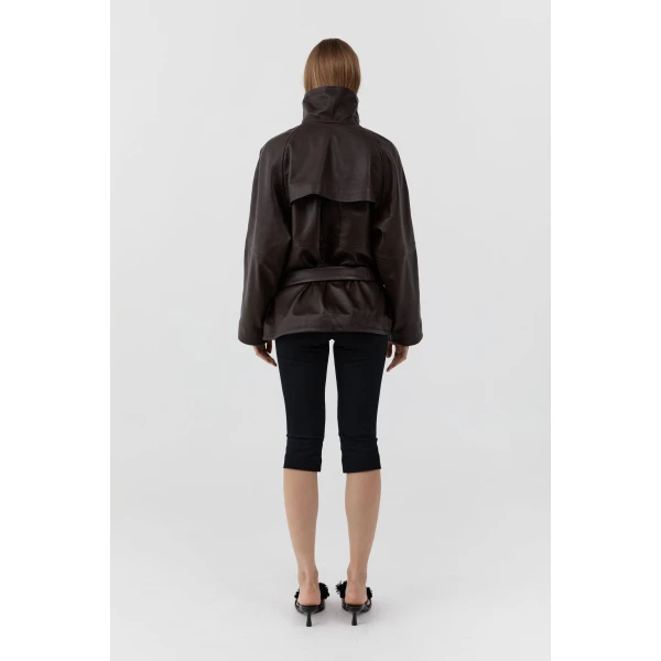 St. Agni Leather Cinch Jacket in Chocolate, view 5