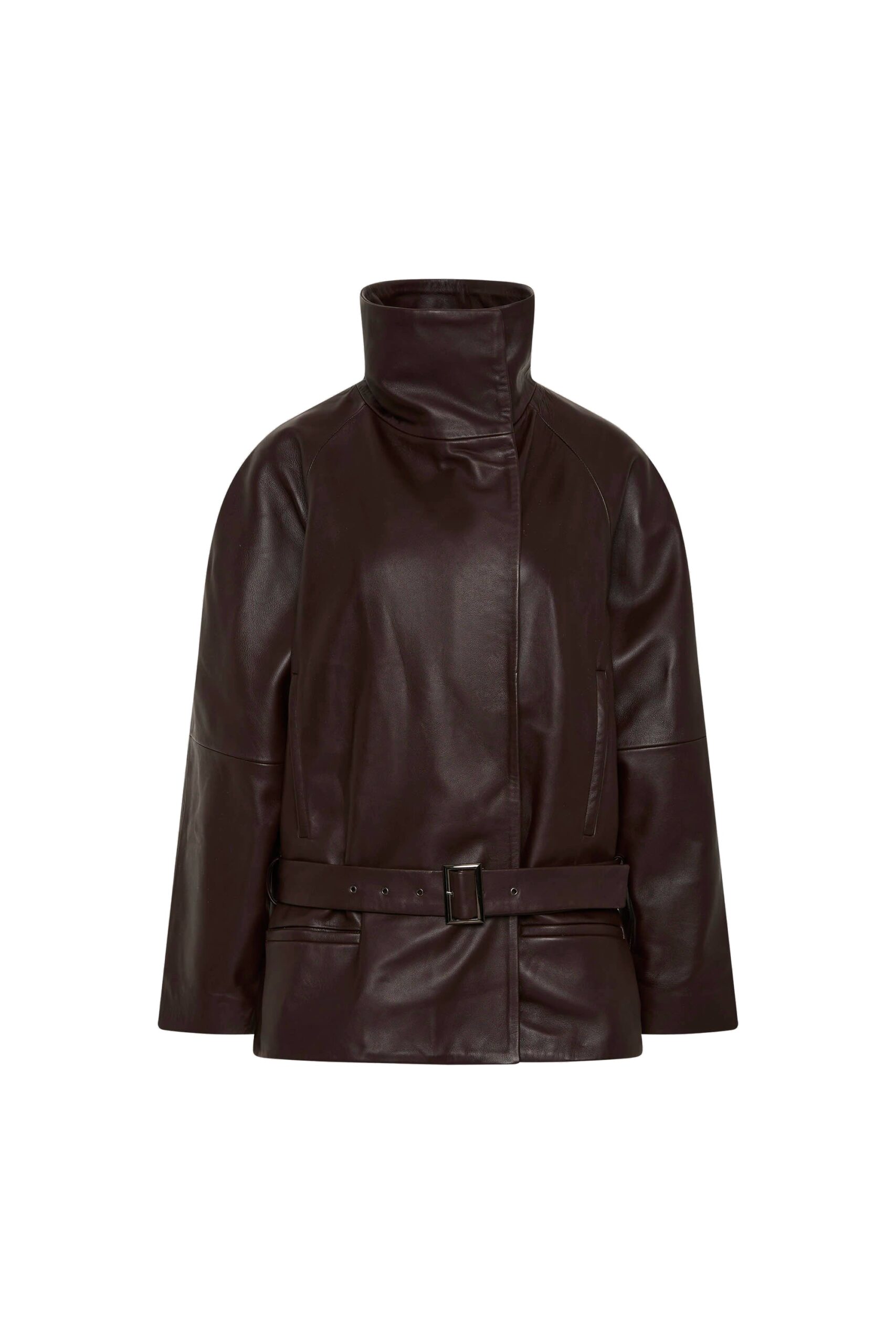 St. Agni Leather Cinch Jacket in Chocolate | Jackets | Coveti St. Agni Leather Cinch Jacket in Chocolate