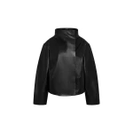 St. Agni Leather Cocoon Funnel Neck Jacket in Black
