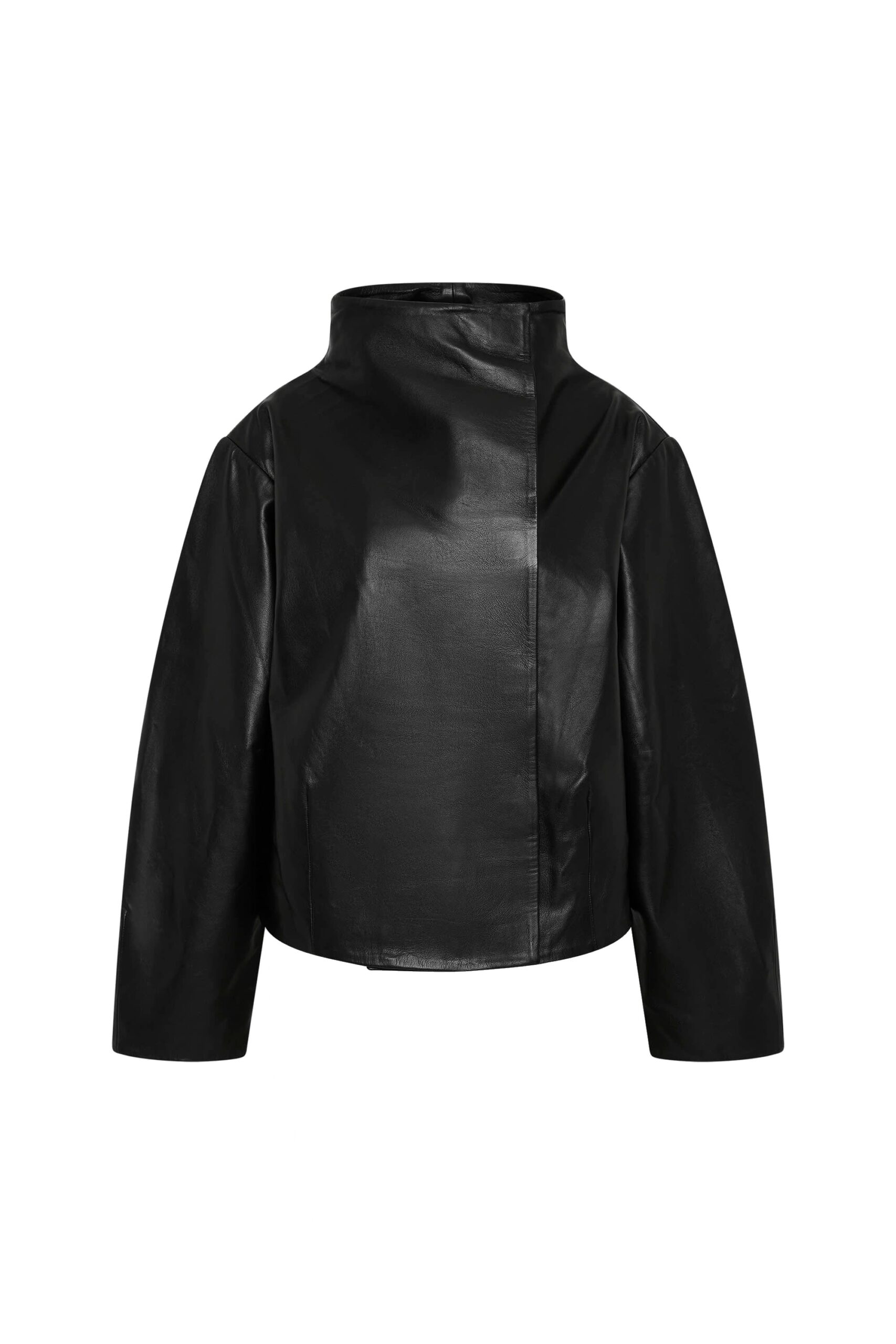 St. Agni Leather Cocoon Funnel Neck Jacket in Black St. Agni Leather Cocoon Funnel Neck Jacket in Black