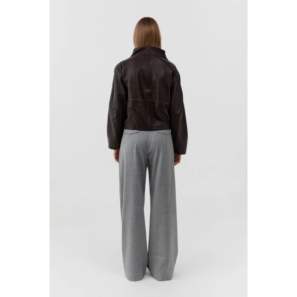 St. Agni Leather Cocoon Funnel Neck Jacket in Chocolate, view 5