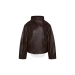 St. Agni Leather Cocoon Funnel Neck Jacket in Chocolate