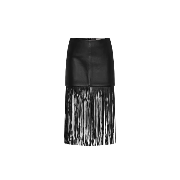 St. Agni Leather Fringe Skirt in Black