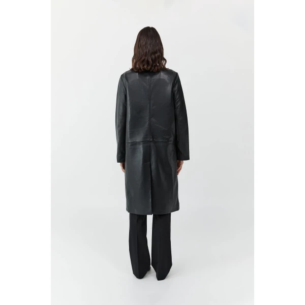 St. Agni Leather Minimal Coat in Black, view 4