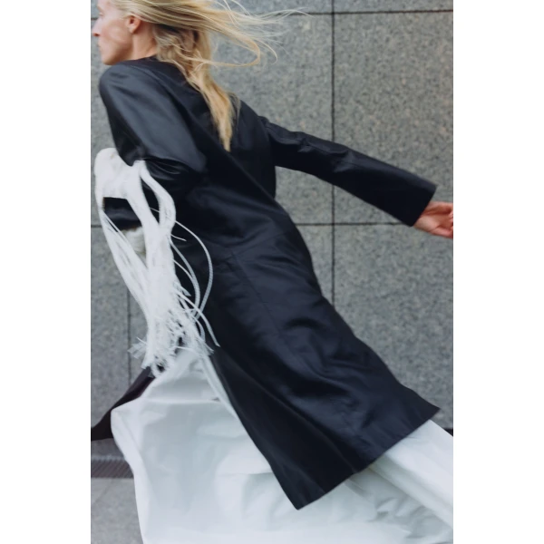 St. Agni Leather Minimal Coat in Black, view 6