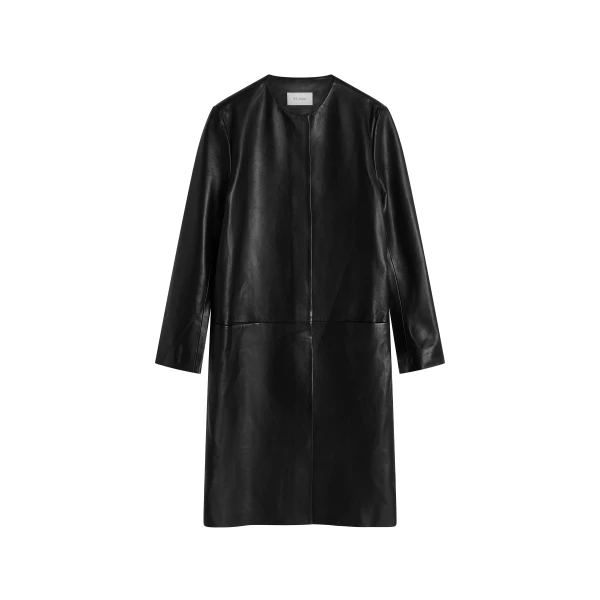 Leather Minimal Coat in Black