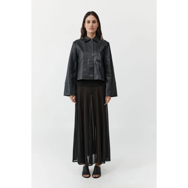 St. Agni Leather Minimal Jacket in Black, view 2