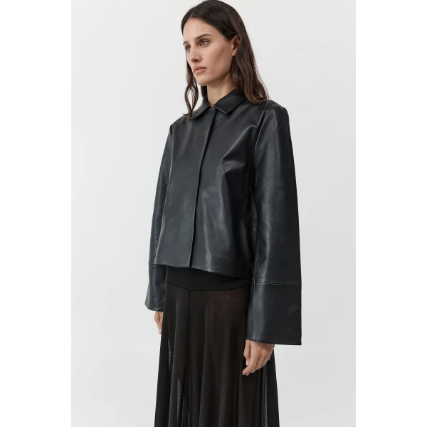 St. Agni Leather Minimal Jacket in Black, view 3