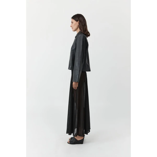 St. Agni Leather Minimal Jacket in Black, view 4