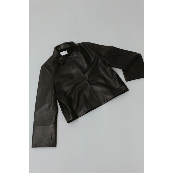 St. Agni Leather Minimal Jacket in Black, view 6