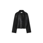 St. Agni Leather Minimal Jacket in Black