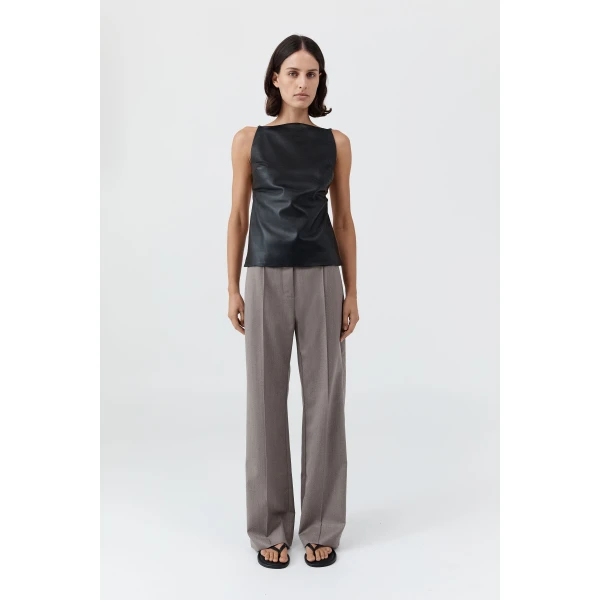 St. Agni Leather Square Neck Top in Black, view 2