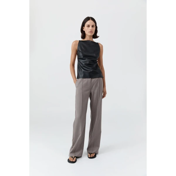 St. Agni Leather Square Neck Top in Black, view 3