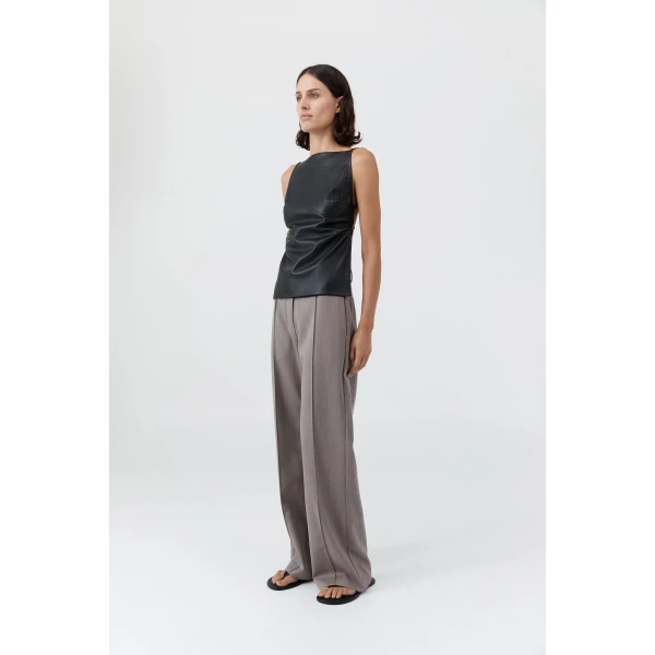 St. Agni Leather Square Neck Top in Black, view 4